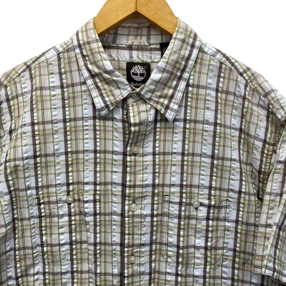 Timberland Mens Plaid Seersucker Short Sleeve Button Up Shirt XL